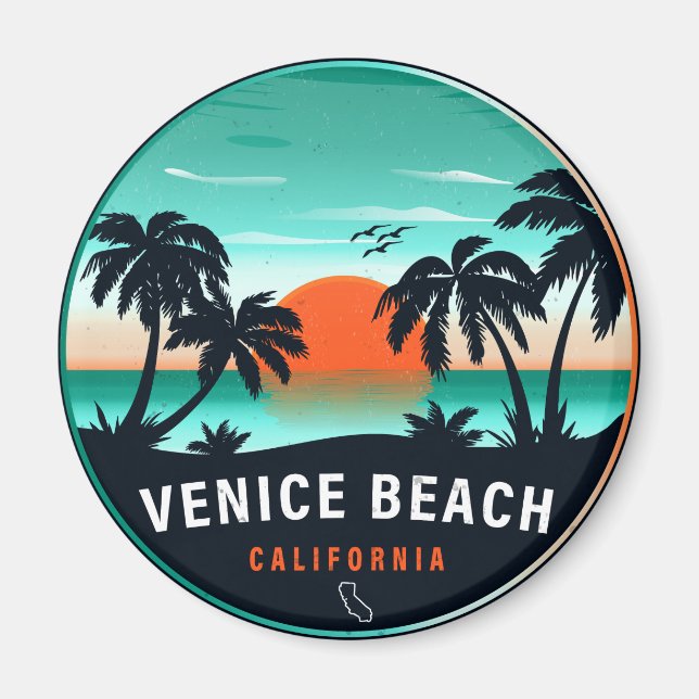 Venice Beach California Retro Sunset Souvenirs 80- Magnet (Framsidan)