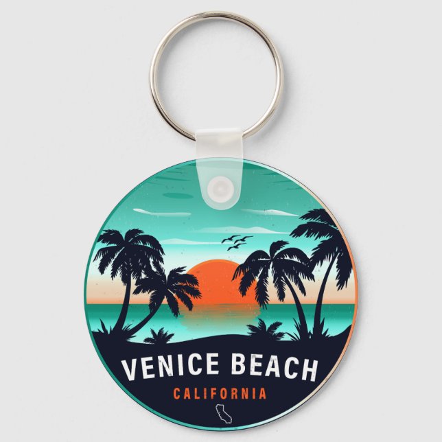 Venice Beach California Retro Sunset Souvenirs 80 Nyckelring (Framsida)