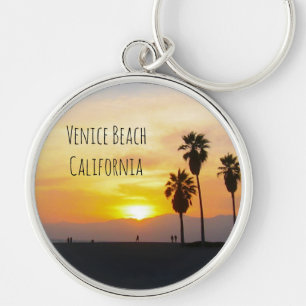 Venice Beach California Sunset Souvenir Keychain Rund Silverfärgad Nyckelring