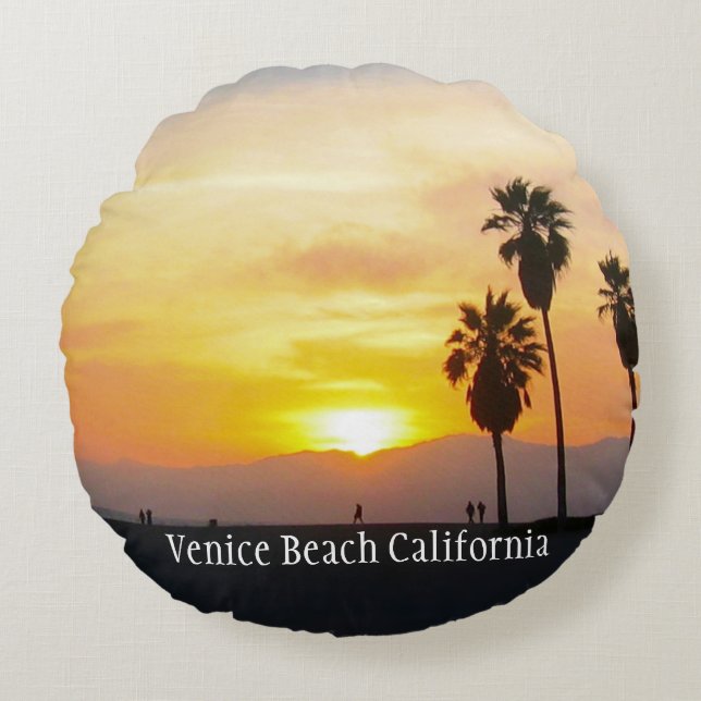 Venice Beach California Sunset Souvenir Round Pill Rund Kudde (Framsidan)
