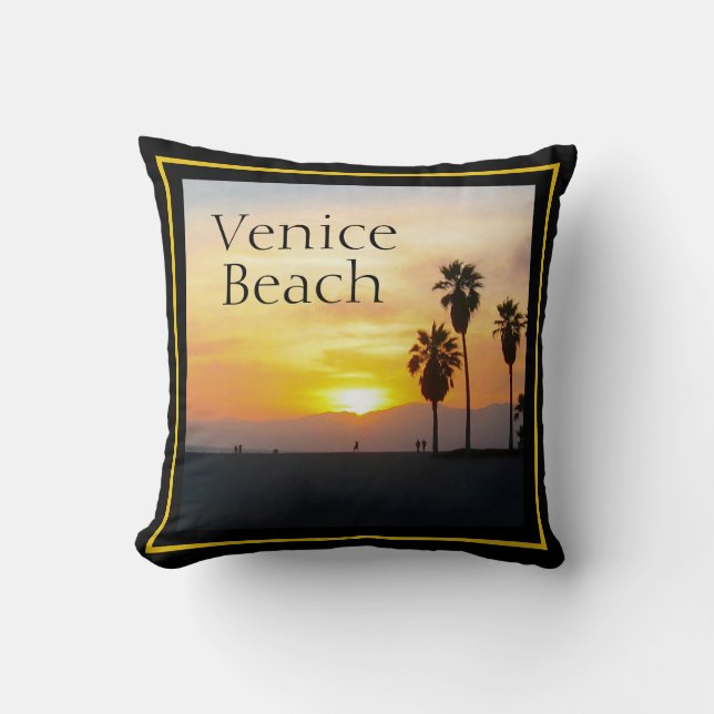 Venice Beach California Sunset Souvenir Throw Pill Kudde (Framsida)