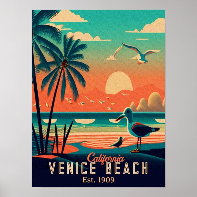 Venice Beach California Sunset Souvenirs 1950-tale Poster (Framsidan)