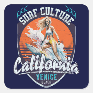 Venice Beach California Vintage Summer Fyrkantigt Klistermärke