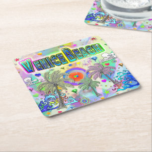 Venice Beach Deep Dream Underlägg Papper Kvadrat