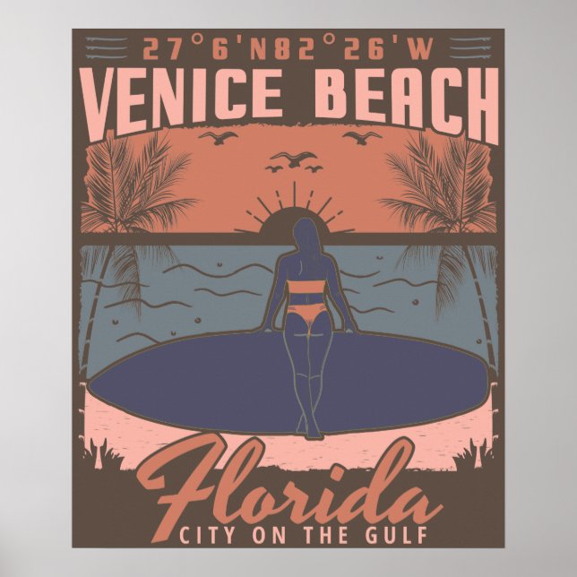 VENICE BEACH FLORIDA - SURFING GIRL. POSTER (Framsidan)