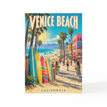 Venice Beach Kalifornien Färgglad Surfbräda Affisc