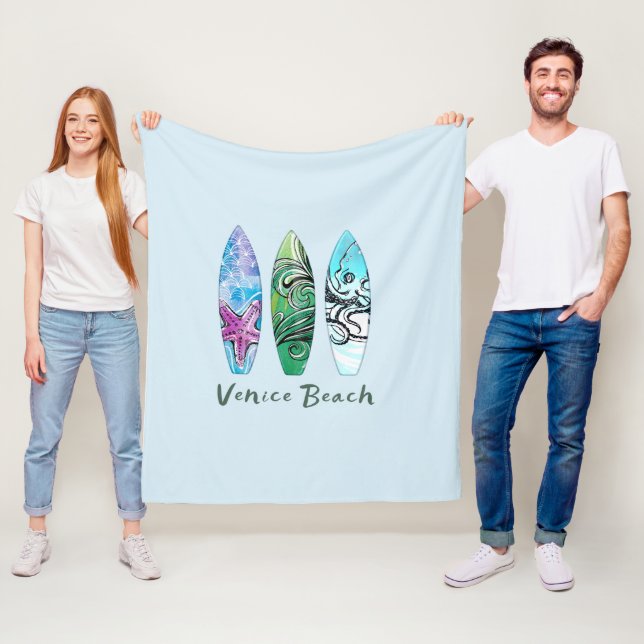 Venice Beach Kalifornien Surfbrädor   Fleecefilt (På plats)