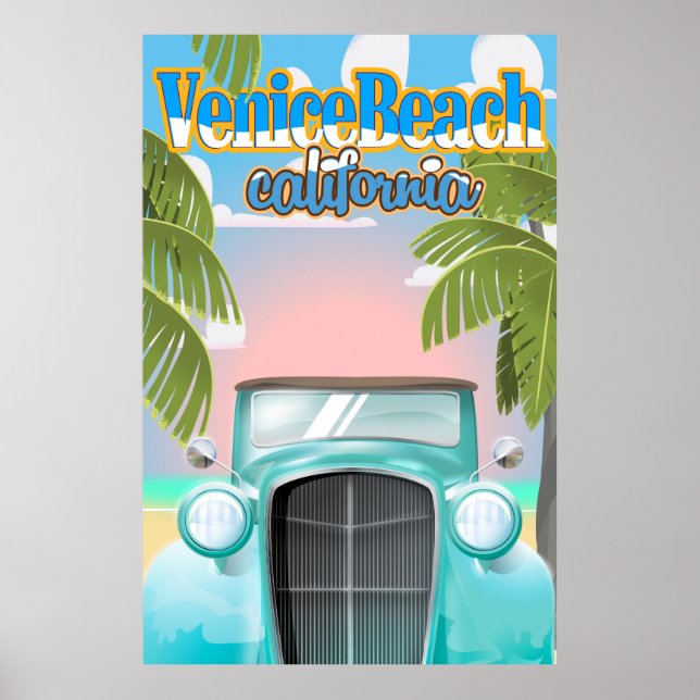 Venice Beach kalifornien vintage affisch. Poster (Framsidan)