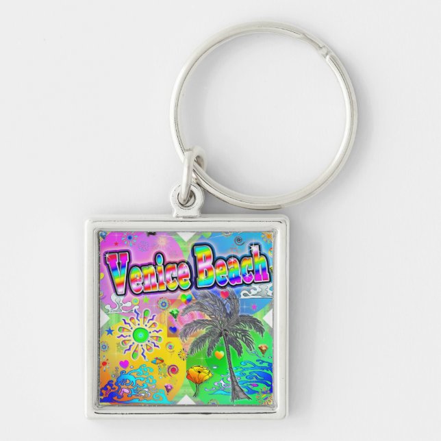 Venice Beach Quadro Seasons Keychain Fyrkantig Silverfärgad Nyckelring (Framsidan)