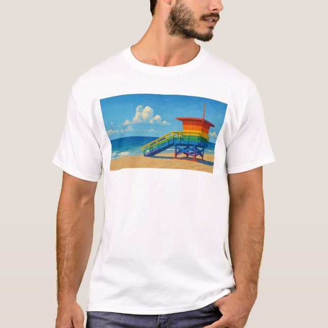 Venice Beach Rainbow Lifeguard Stat T Shirt (Framsida)