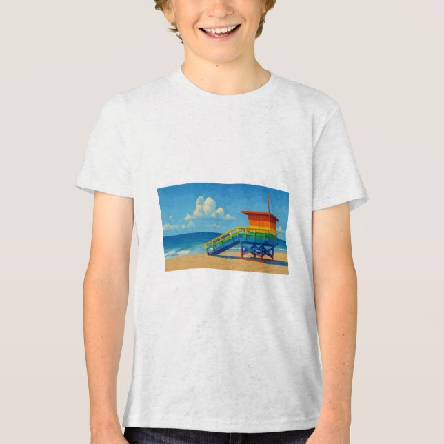 Venice Beach Rainbow Lifeguard Stat T Shirt (Framsida)