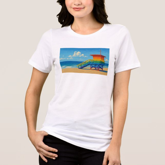 Venice Beach Rainbow Lifeguard Stat T Shirt (Framsida)