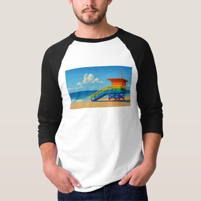 Venice Beach Rainbow Lifeguard Stat T Shirt (Framsida)