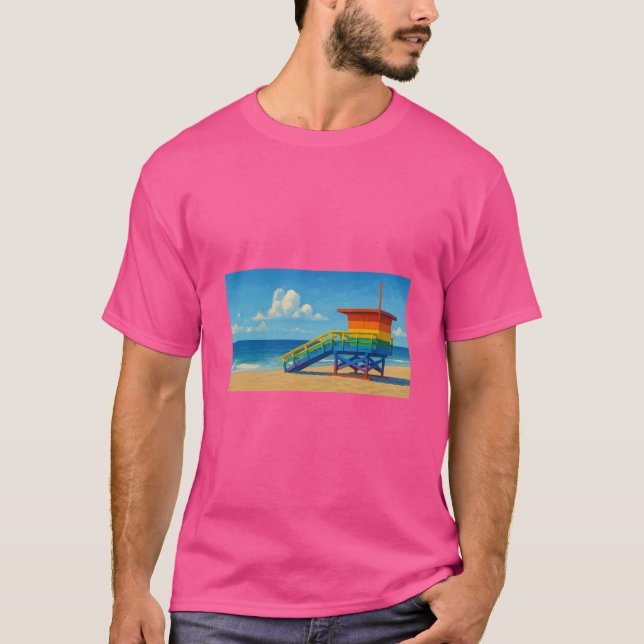 Venice Beach Rainbow Lifeguard Stat T Shirt (Framsida)