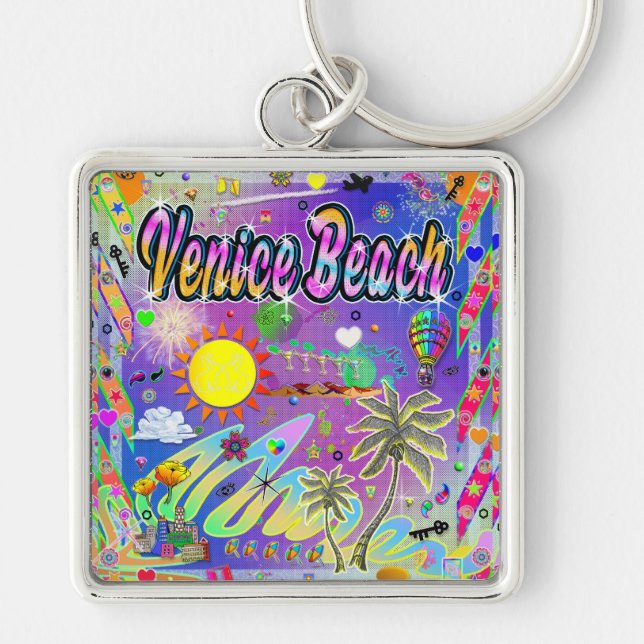 Venice Beach Timless Melody Keychain Fyrkantig Silverfärgad Nyckelring (Framsidan)