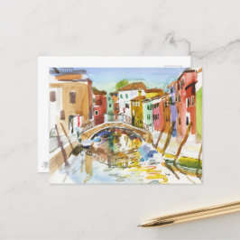 Venice bridge Watercolor art Vykort