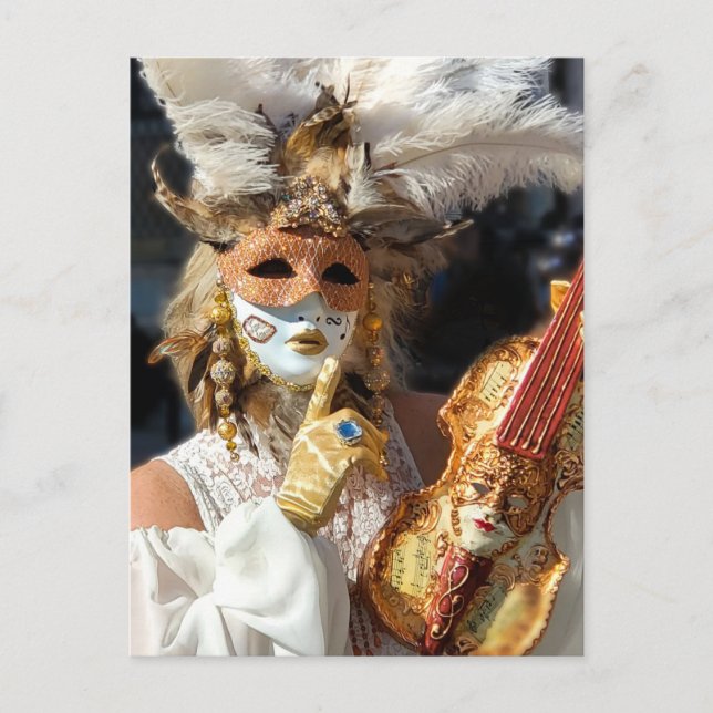 Venice Carnival Violin Mask Dam Puzzle Vykort (Framsida)