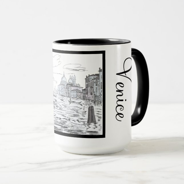 Venice City Black and White Ringer 15oz Mugg (Framsida höger)