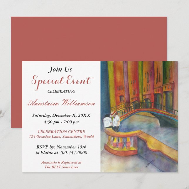 VENICE - EN ITALIENSK PARTY-HÄNDELSE INBJUDAN (Fram/baksida)