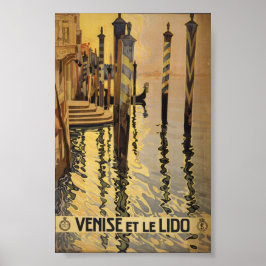 Venice et le Lido gondola däcket vintage resor art Poster