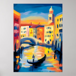 Venice Fauvist Stadsscen - Gondolkanal Färgrik  Poster