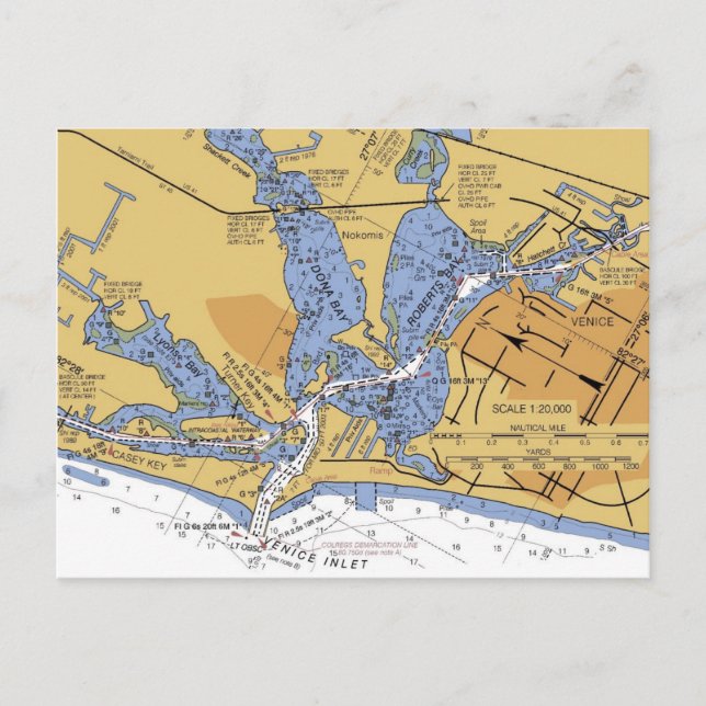 Venice, Florida nautical Harbour Chart Postcard Vykort (Framsida)