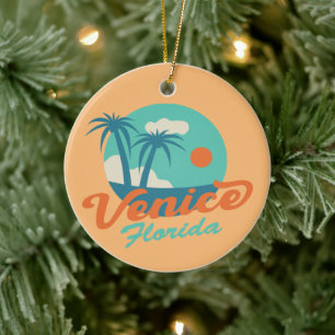 Venice Florida Retro Stil Handflatan Träd och Beac Julgransprydnad Keramik