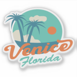 Venice Florida Retro Stil Handflatan Träd och Beac Klistermärken