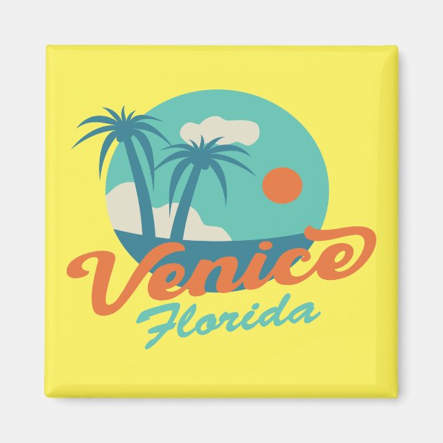 Venice Florida Retro Stil Handflatan Träd och Beac Magnet (Framsidan)