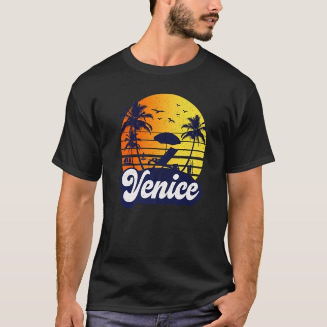 Venice Florida Sunset Beach Retro Premium T Shirt (Framsida)