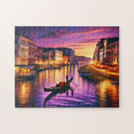 Venice Gondol Grand Canal Romantisk Italien Natt Pussel