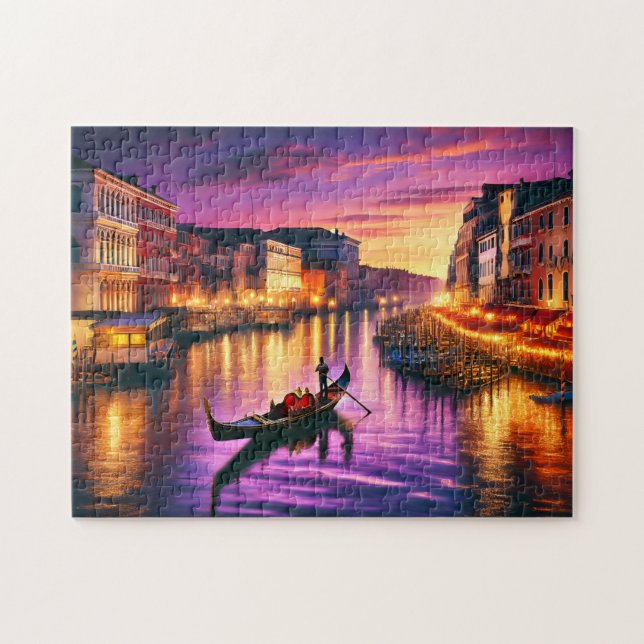 Venice Gondola Grand Canal Romantic Italy Night Pussel (Horisontell)