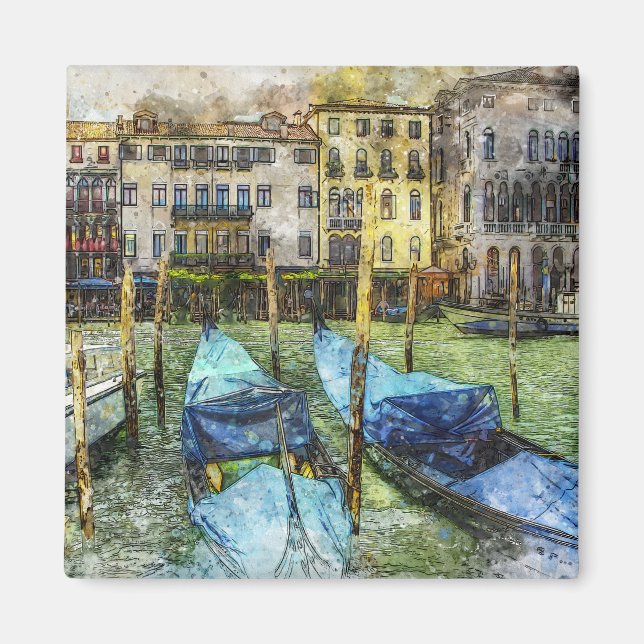 Venice Gondola Painting Scene Magnet (Framsidan)
