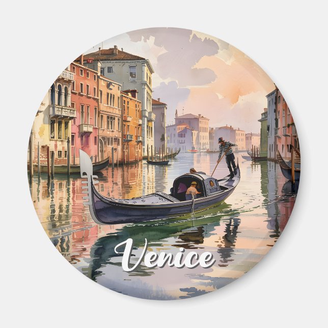 Venice Gondola Ride Watercolor Canal Colorful Art Magnet (Framsidan)