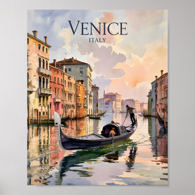 Venice Gondola Ride Watercolor Canal Colorful Poster (Framsidan)