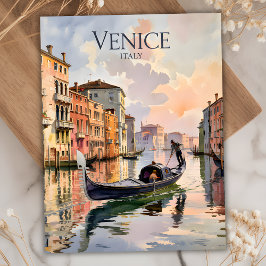 Venice Gondola Ride Watercolor Canal Colorful Vykort