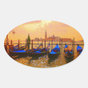 Venice Grand Canal & Gondolas Italien Travel Artwo Ovalt Klistermärke