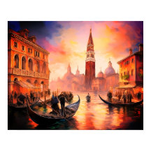 Venice Grand Canal, Gondolas och San Marco |