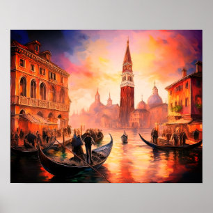 Venice Grand Canal, Gondolas och San Marco   Poster