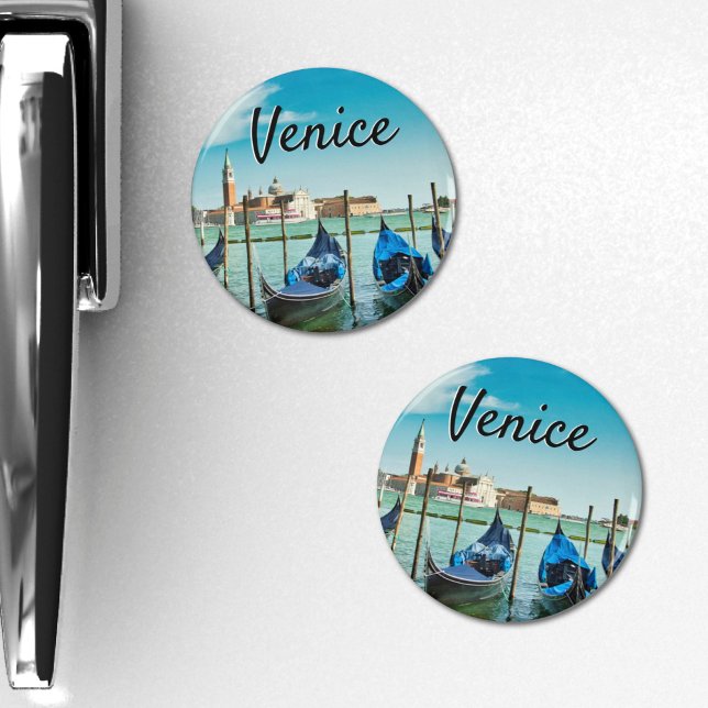 Venice Grand Canal med blå ikonisk gondolas Magnet (Skapare uppladdad)