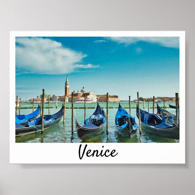 Venice Grand Canal med blå ikonisk gondolas Poster (Framsidan)