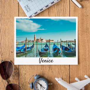 Venice Grand Canal med blå ikonisk gondolas Vykort