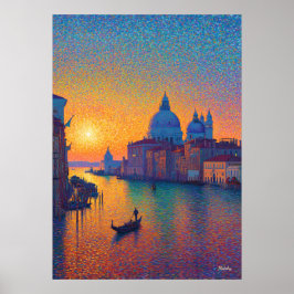 Venice Grand Canal Pointillism Solnedgång Konst Poster