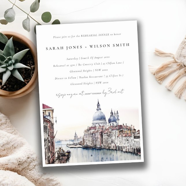 Venice Italien Canals Watercolor Rehearsal Dinner Inbjudningar (Skapare uppladdad)