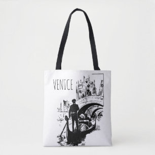 Venice Italien Gondola Black and White Tote Bag Tygkasse
