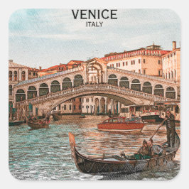 Venice Italien Gondola City Canal View Fyrkantigt Klistermärke