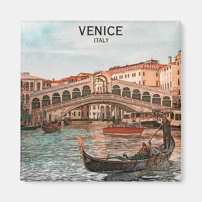 Venice Italien Gondola City Canal View Magnet (Framsidan)