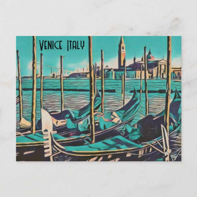 Venice Italien Gondola Stylized Photo Vykort (Framsida)