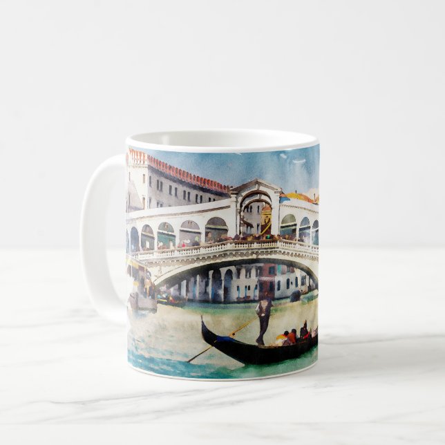 VENICE-Italien Vackert Earth Watercolor Travel Art Kaffemugg (Framsida vänster)