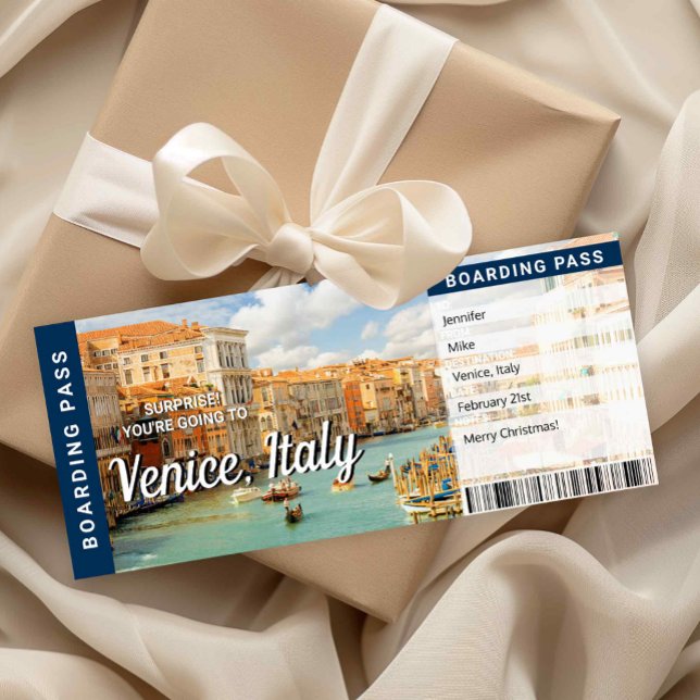 Venice Italy Trip Surprise Boarding Pass Card Inbjudningar (Venice Italy Trip Surprise Boarding Pass Card)